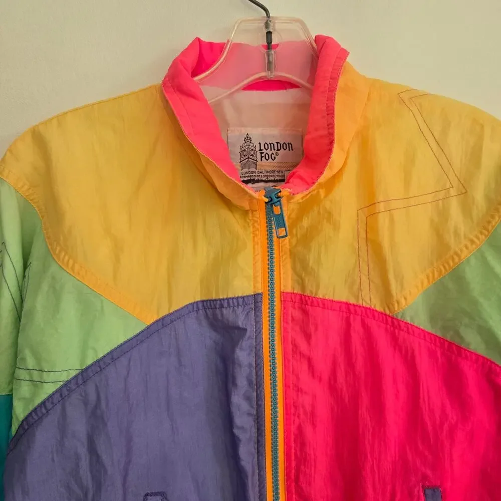 Vintage 80s Kids London Fog Windbreaker Jacket Neon Colorblock Nostalgia Large